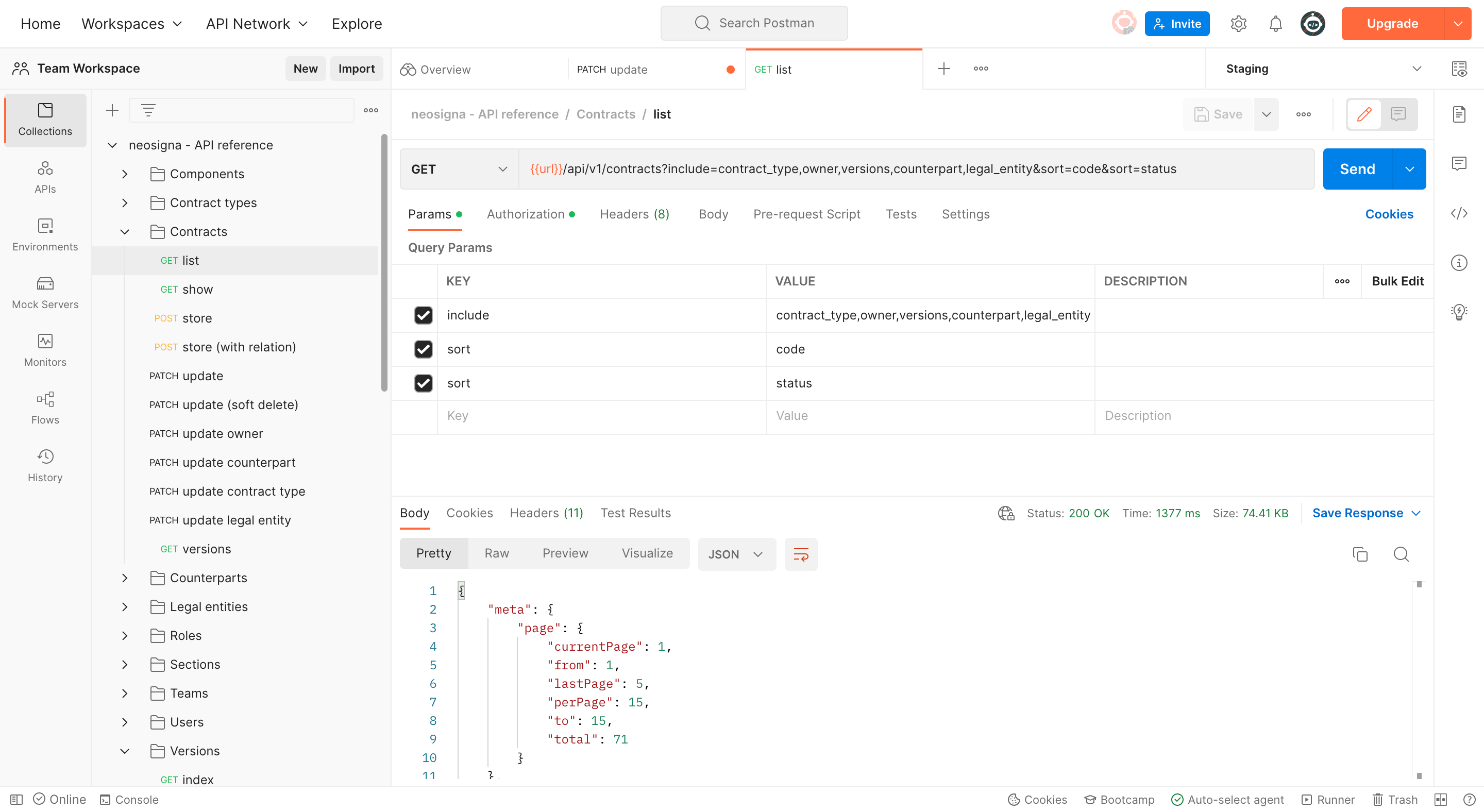 Vue de Postman, outil pour exploiter l'API