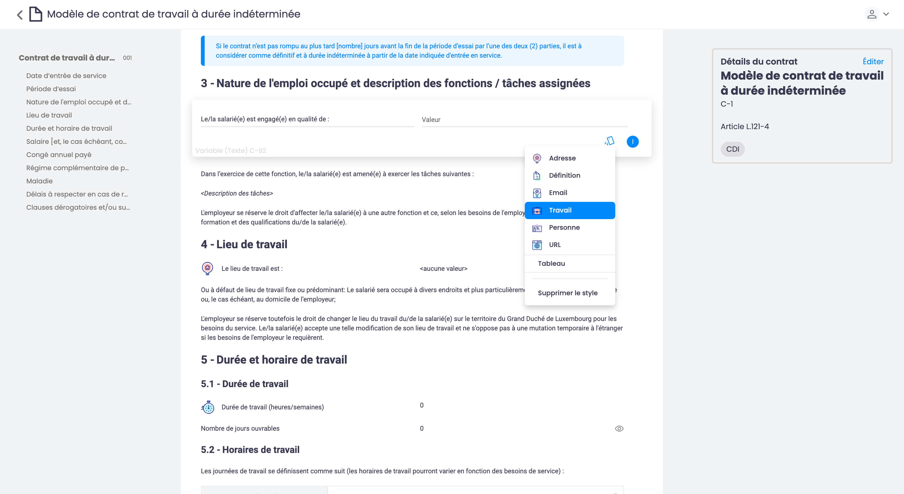 Exemple de styles associés aux composants de neosigna